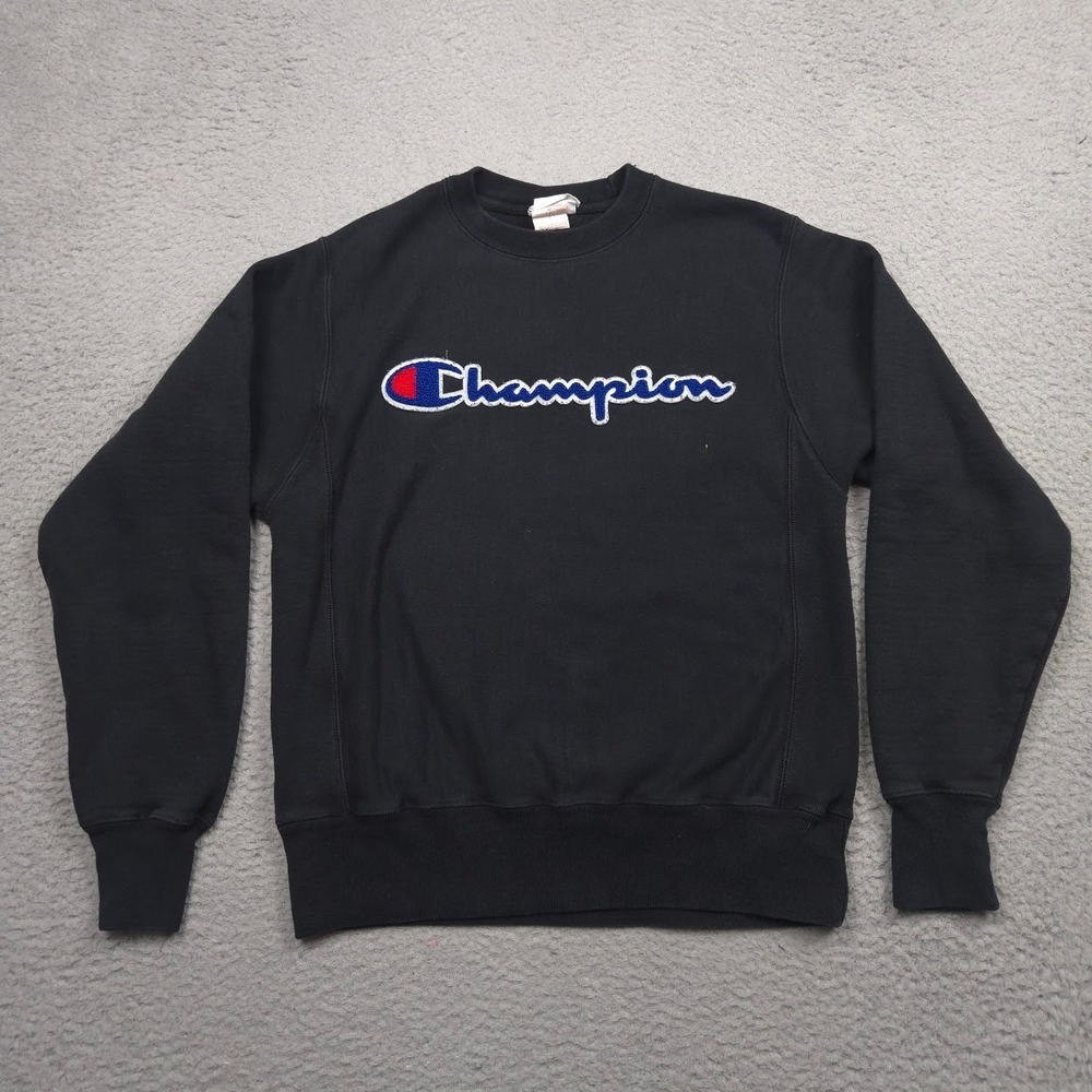 Champion Reverse Weave Sweatshirt Small Black Heavyweight Chain Stitch Logo